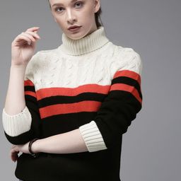 The Roadster Lifestyle Co Women Black & Red Colourblocked Sweater-image-98