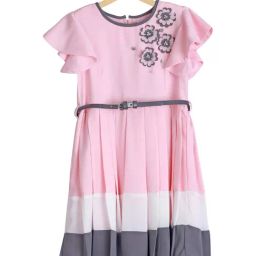 Peppermint Kids Pink Applique Dress with Detachable Belt-image-48