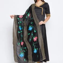 Studio Rasa Black Floral Print Dupatta-image-2