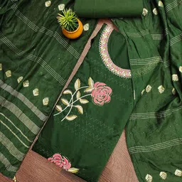 LeeliPeeri Designer Floral Embroidered Satin Cotton Unstitched Dress Material-image-94