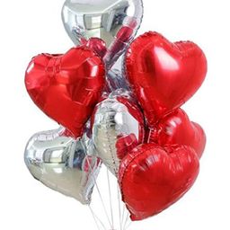 JOHRA (Pack of 10) 18 Inch Red & Silver Heart Shaped Balloons, Heart shape balloons for decoration, Red heart balloons for decoration, Silver heart foil balloons, valentine balloons - Red & Silver-17
