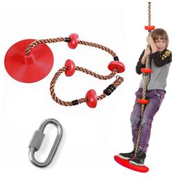 REZNOR Platforms Disc Tree Swing Seat and Climbing Knot Rope with Carabiner Hook - Red-21
