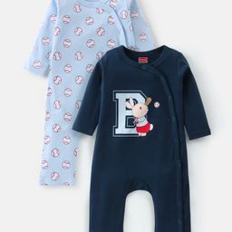 Babyhug 100% Cotton Knit Full Sleeves Romper Base Balls Print Pack of 2 - Navy & Sky Blue-image-31