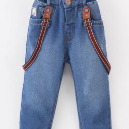 Little Kangaroos 100% Cotton Denim Jean With Suspender Solid Colour - Dark Blue-image-98