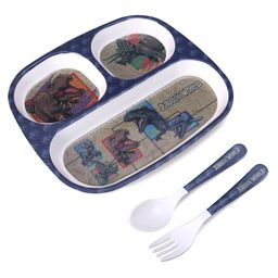 Servewell Rectangular 3 Partition Plate with Spoon and Fork Jurassic world Theme - Purple-13