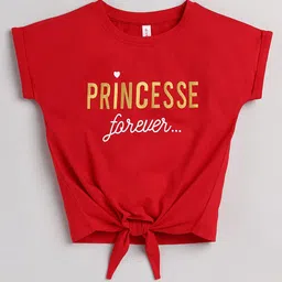 giniekids Half Sleeves Princesse Forever Text Printed Cotton Top - Red-picture-44