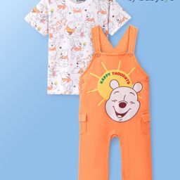 Babyoye Disney Cotton Knit Dungaree & Half Sleeves T-Shirt Set Winnie The Pooh Print - Multicolor-image-24