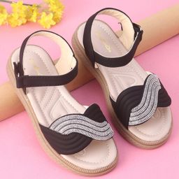 Oh! Pair Party Sandals With Velcro Closure & Rinestone Detailing - Black-picture-13