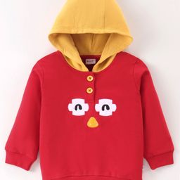 Kookie Kids Terry Knit Full Sleeves Hooded Sweatshirt with Animal Patch Detailing - Red-picture-22