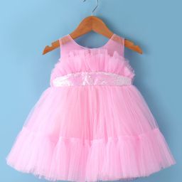Babyhug Woven Sleeveless Fit & Flair Party Frock with Sequin Embroidery & Ruffle Detailing at Yoke - Pink-image-76