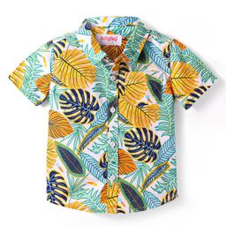 Babyhug Cotton Woven Half Sleeves Shirt With Leaves Print - Green-image-58