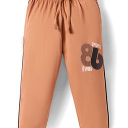 Taeko Single Jersey Knit Full Length Track Pant with Text Print & Tape Detailing - Light Brown-image-95