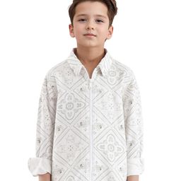 Rare Ones Viscose Full Sleeves Abstract Printed Shacket - White-picture-33