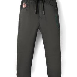 Olio Kids Cotton Woven Full Length Solid Trouser - Olive Green-picture-7