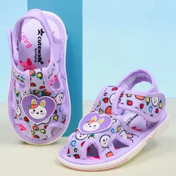 Cute Walk by Babyhug Velcro Closure Bunny Printed Sandals With Applique - Purple-picture-31