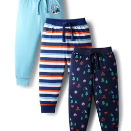 Babyhug Cotton Knit Full Length Lounge Pants with Stripes & Nautical Theme Print Pack of 3 - Multicolor-picture-23