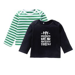 Kadam Baby Cotton Knit Raksha Bandhan Theme Pack Of 2 Full Sleeves My Brother Has An Awesome Sister Text Printed & Striped Tees - Black & Green-image-19