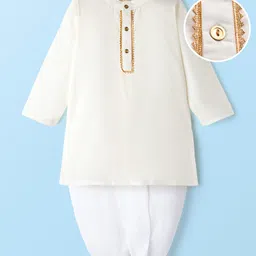 EARTHY TOUCH Cotton Woven Full Sleeves Solid Kurta Dhoti Set - White-picture-43