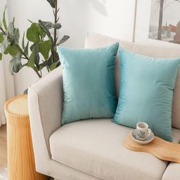 Aura Turquoise Blue Set of 2 Velvet Square Cushion Covers-image-48