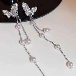 DressBerry Silver-Plated Pearls Studded Butterfly Korean Drop Earrings-18