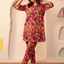 NAINVISH Floral Printed Three-Quarter Sleeves Tunic With Trouser-picture-21