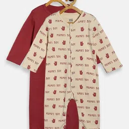 MINI KLUB Infant Boys Pack Of 2 Printed 100% Cotton Rompers-image-87
