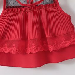 Mark & Mia Sleeveless Top & Shorts Set with Net & Lace Detailing - Red image 4