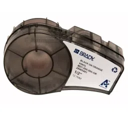 BRADY Continuous Label Roll Cartridge 1/2 inch x 21 ft Autoclavable Vinyl Black on Orange for Indoor/Outdoor, 3PXV3-16