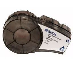BRADY Continuous Label Roll Cartridge 3/8 inch x 21 ft Autoclavable Vinyl Black on Orange, 3PXV2-15