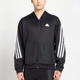 Adidas Black Loose Fit Striped Sports Hoodi-image-55