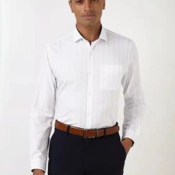 Peter England White Slim Fit Striped Shirt-image-93