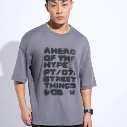 Street 808 By Pantaloons Dark Grey Boxy Fit Printed Sports T-Shirt-image-21