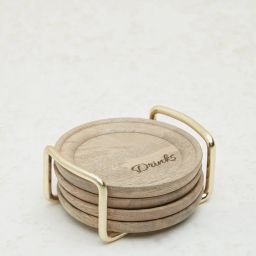 Westside Home Brown Text Design Coasters with Holder (Set of 4) image 1
