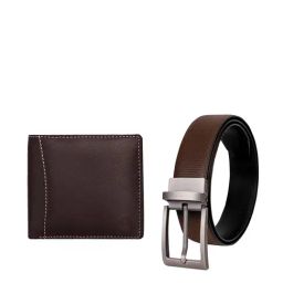 SCHARF Dark Brown Leather Reversible Belt With Wallet for Men-image-99
