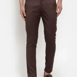 Jainish Brown Cotton Tapered Fit Flat Front Trousers-image-92