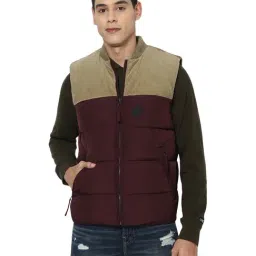 American Eagle Outfitters Maroon Regular Fit Colour Block Jacket-picture-8