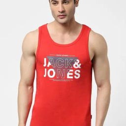 Jack & Jones Red Cotton Regular Fit Printed Vest-image-20