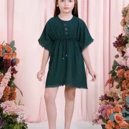poplins Kids Green Cotton Regular Fit Dress-image-47