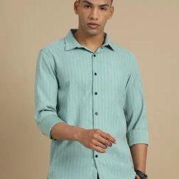 Bushirt Green Cotton Regular fit Herringbone Casual Shirt-picture-44