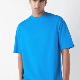 Bewakoof Blue Terry Oversized Fit Solid T-Shirt-image-86