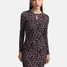 Kazo Mauve & Black Floral Print Bodycon Dress-picture-1