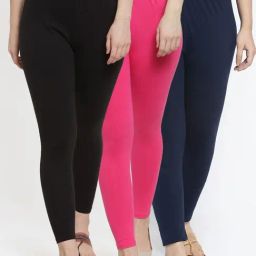 Gracit Black & Pink Mid Rise Leggings - Pack Of 3-image-82