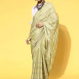 Blissta Green Embellished Saree With Unstitched Blouse-image-7