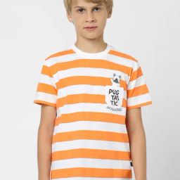 Jack & Jones Junior Orange & White Striped T-Shirt-picture-32