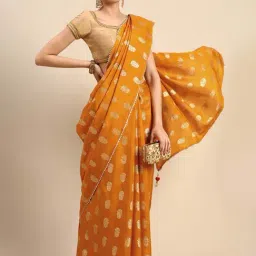 Mohey Yellow Woven Saree With Unstitched Blouse-image-22