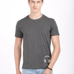 BLACK RADIO Charcoal Slim Fit Printed Crew T-Shirt-image-99