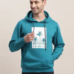 Turtle Celestial Blue Relaxed Fit Printed Hooded Sweatshirt-image-63