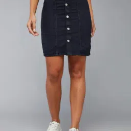 DOLCE CRUDO Dark Blue Denim Above Knee Skirt-picture-40