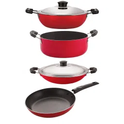 Nirlon Non-Stick Red Aluminium cookware Combo with bakelight H & le Set of 4-Pieces image 1