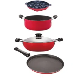 Nirlon Non-Stick Red Aluminium Cookware Kitchen Cooking Essential Combo Set of 4 Pieces image 1
